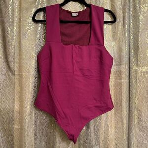 Free People Shes so Sleek Square Neck Raspberry Red Bodysuit Large